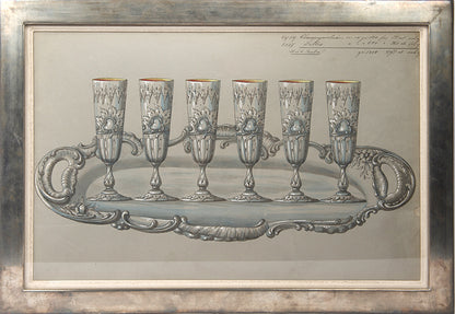 Nine watercolours of designs for silverware items, most probably made by the prestigious WMF factory