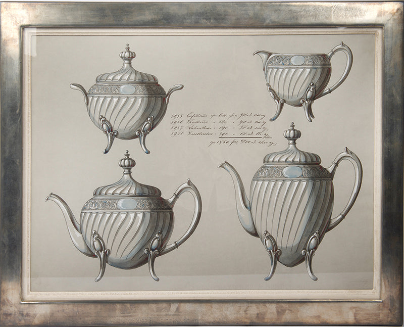 Nine watercolours of designs for silverware items, most probably made by the prestigious WMF factory