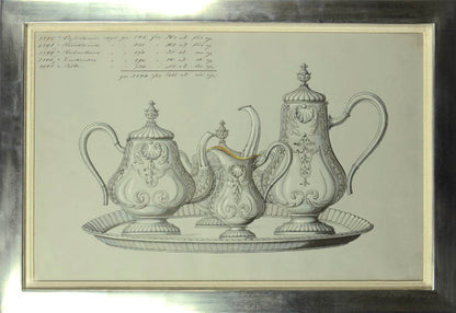 Nine watercolours of designs for silverware items, most probably made by the prestigious WMF factory