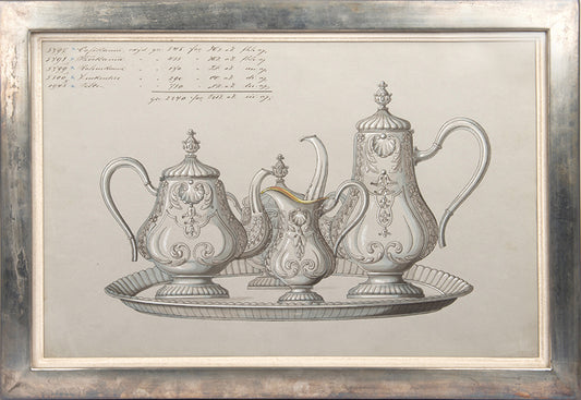 Nine watercolours of designs for silverware items, most probably made by the prestigious WMF factory