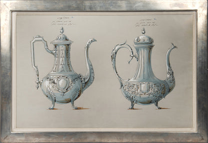 Nine watercolours of designs for silverware items, most probably made by the prestigious WMF factory