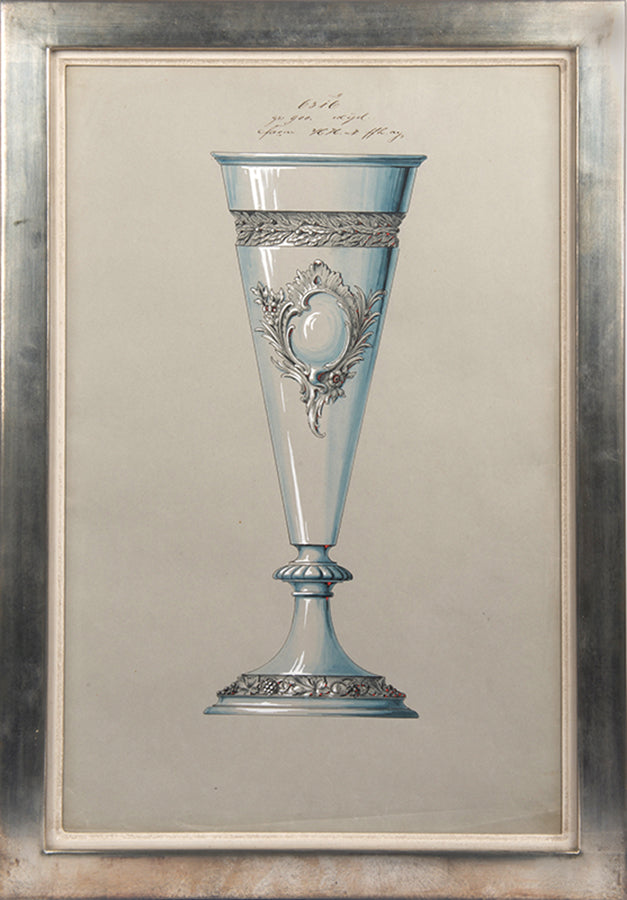 Nine watercolours of designs for silverware items, most probably made by the prestigious WMF factory