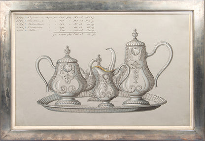 Nine watercolours of designs for silverware items, most probably made by the prestigious WMF factory