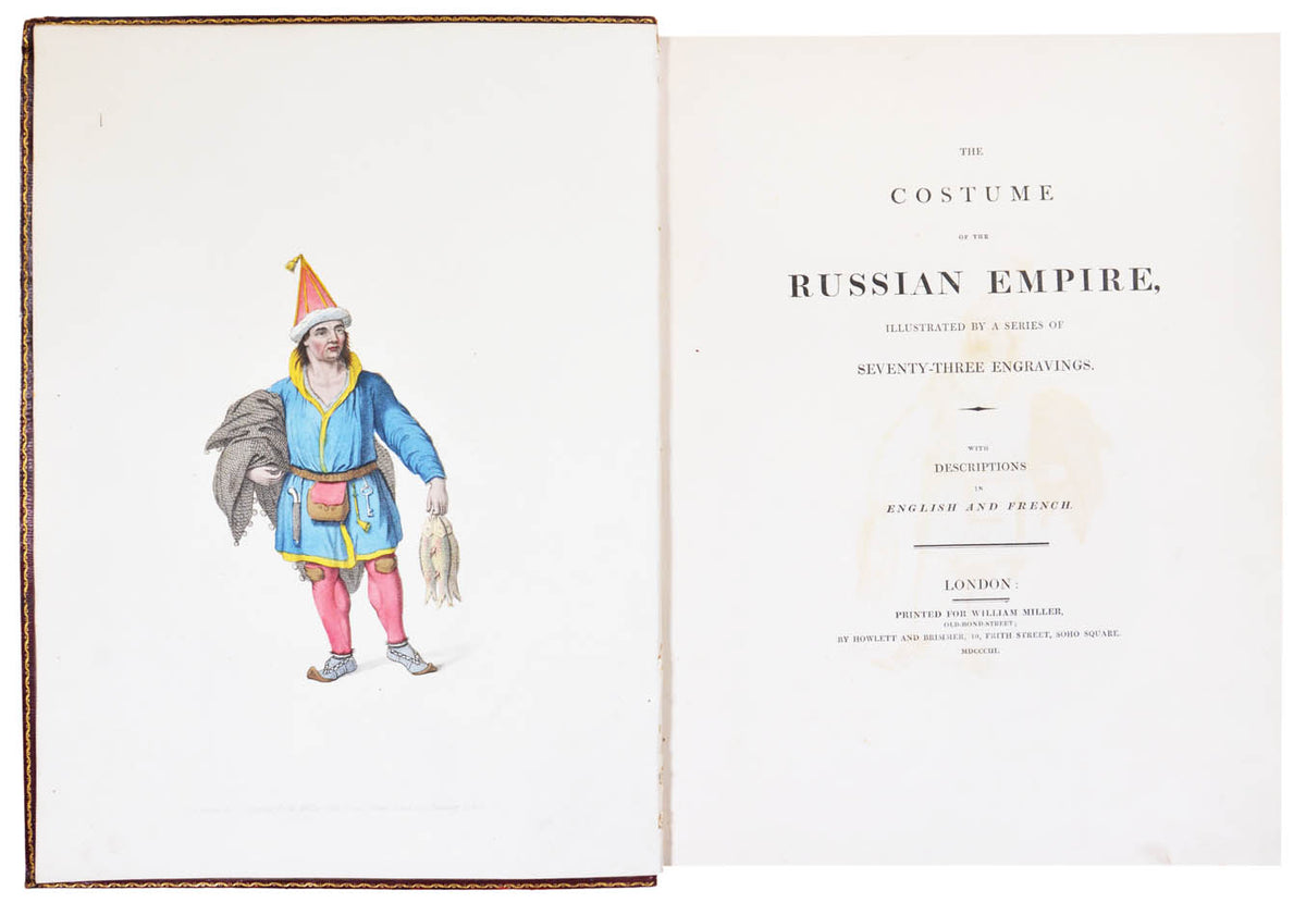 Attractive copy depicting traditional Russian dress in bright hand-colour. This title was the fourth in a series of costume books issued by Miller.