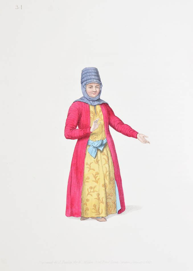 Attractive copy depicting traditional Russian dress in bright hand-colour. This title was the fourth in a series of costume books issued by Miller. 