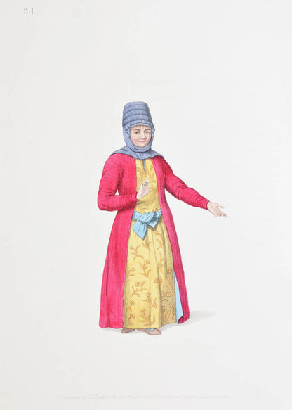 Attractive copy depicting traditional Russian dress in bright hand-colour. This title was the fourth in a series of costume books issued by Miller. 