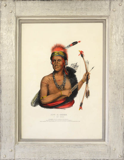 Original hand-coloured lithographed plates from History of the Indian Tribes of North America. Framed and glazed.
