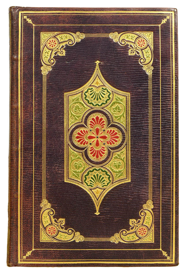 Exceptional crushed morocco binding, gilt panels enclosing central square decorated heavily in gilt with floral and leaf designs, by Dauphin, Lyon.