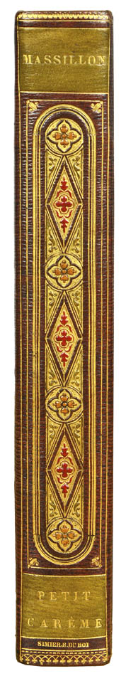 Exceptional crushed morocco binding, gilt panels enclosing central square decorated heavily in gilt with floral and leaf designs, by Dauphin, Lyon.