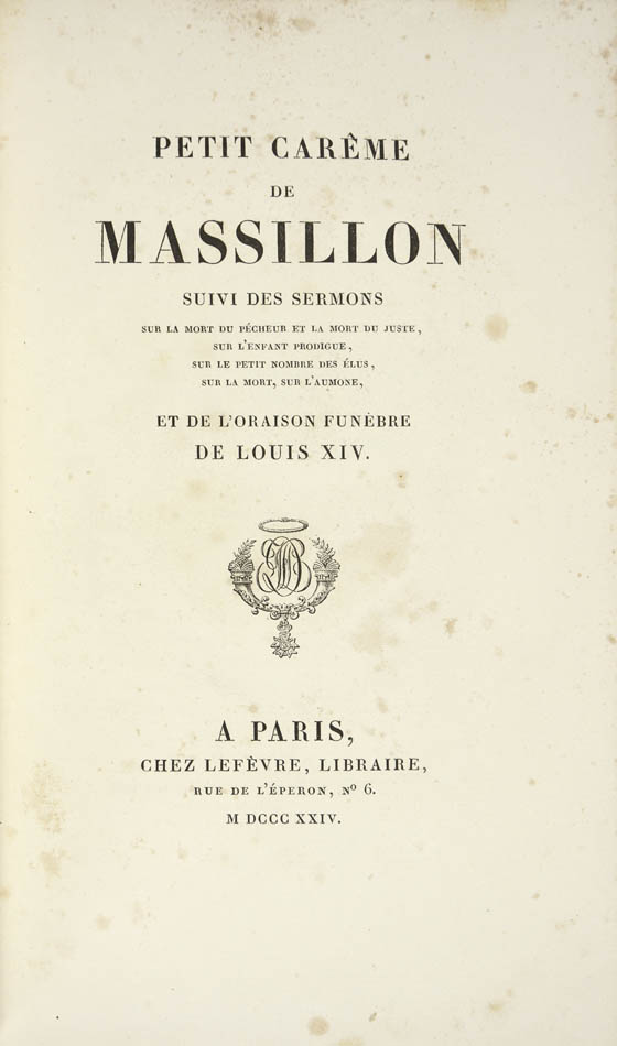Exceptional crushed morocco binding, gilt panels enclosing central square decorated heavily in gilt with floral and leaf designs, by Dauphin, Lyon.