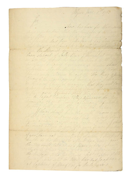 The present letter is one of the first that Bruce sent back. Explains his preparations for resisting the assaults of Barbary Pirates on British property.