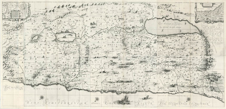 A rare map, covering the land modern day Israel and beyond - from the Southern tip of the Dead Sea and Edom region to the Golan Heights and Lebanon. 