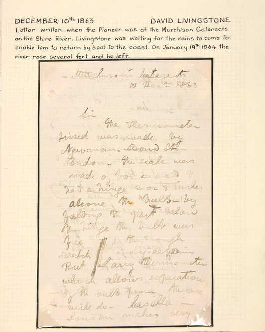 A fine letter providing technical advice, written towards the end of Livingstone's Zambezi Expedition. 