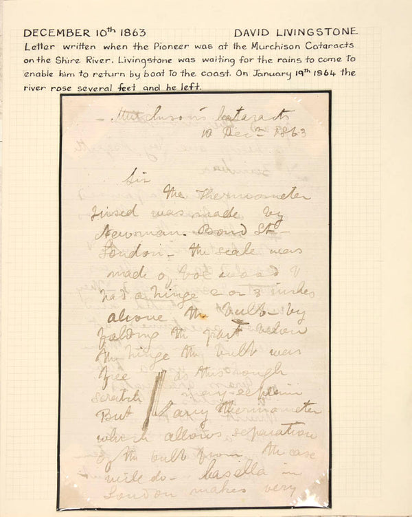 A fine letter providing technical advice, written towards the end of Livingstone's Zambezi Expedition. 