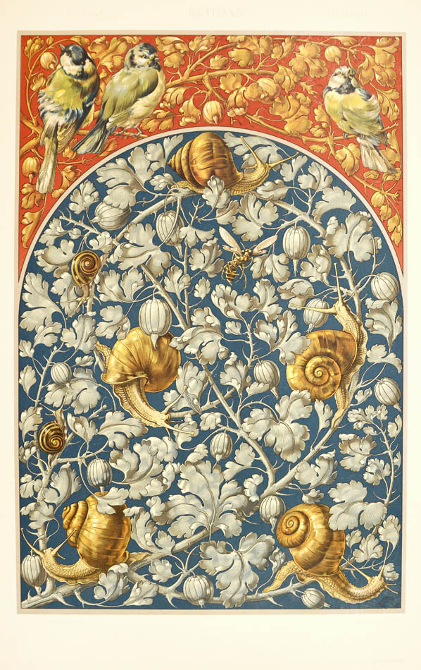 Important art nouveau work incorporating plants into decorative motifs. 3 colour titles and 196 lithograph plates, 113 in colour. Original binding.