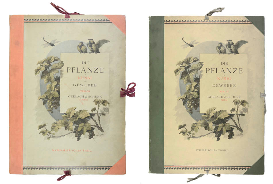 Important art nouveau work incorporating plants into decorative motifs. 3 colour titles and 196 lithograph plates, 113 in colour. Original binding.