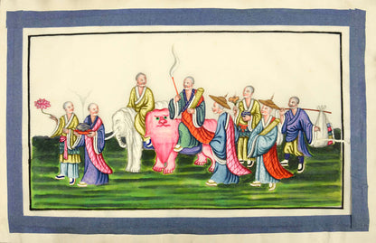 A set of 10 watercolour and gouache studies on pith paper. Contemporary red patterned silk binding. 