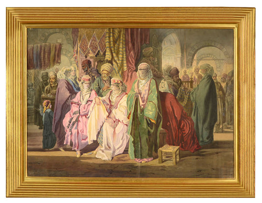 A pair of watercolours depicting scenes inside the Grand Bazaar at Istanbul.