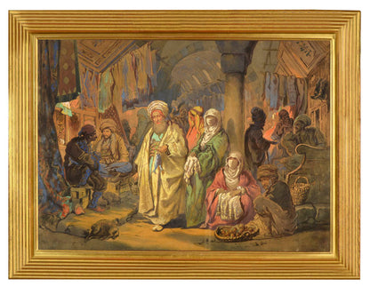 A pair of watercolours depicting scenes inside the Grand Bazaar at Istanbul.
