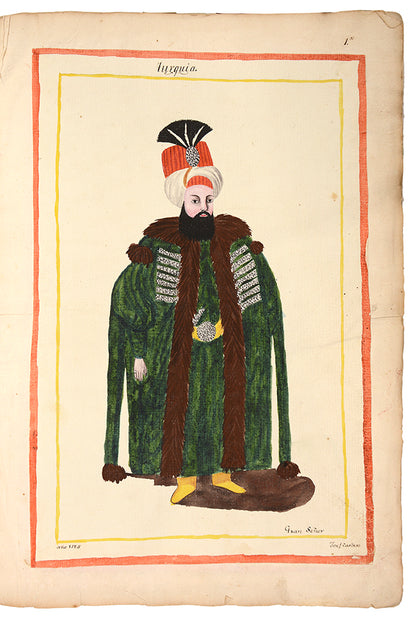A splendid and historically significant album with original artwork, signed and dated by the artist, made during Cardero's first stay in Istanbul