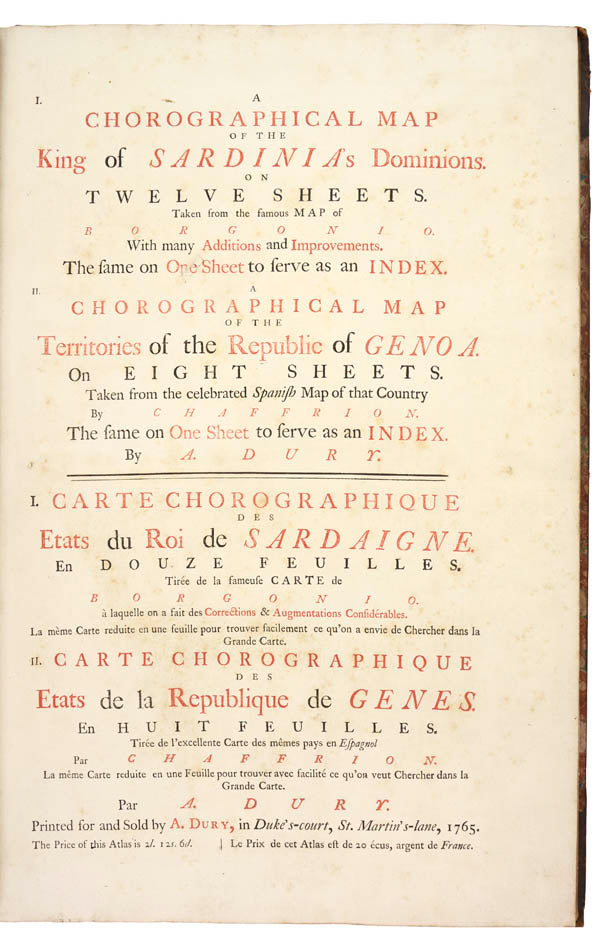Bound with 'A Chronoligical Map of the Territories of the Republic of Genoa'. A fine example with aristocratic provenance. 