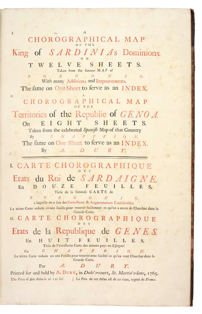 Bound with 'A Chronoligical Map of the Territories of the Republic of Genoa'. A fine example with aristocratic provenance. 
