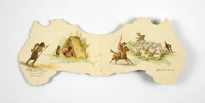 A rare shape book, in the form of the Australian continent, with scenes of Australian life, including sheep mustering and a bullock team.