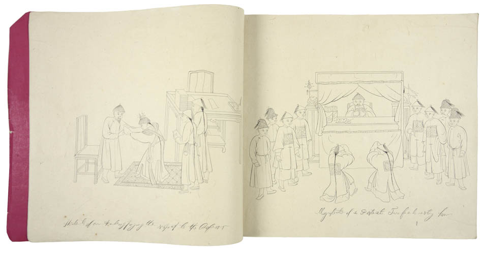 Fine collection of 118 original drawings showing Chinese ceremonies, the Imperial court, Chinese nobility, musical instruments, traders & craftspeople. 