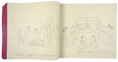 Fine collection of 118 original drawings showing Chinese ceremonies, the Imperial court, Chinese nobility, musical instruments, traders & craftspeople. 