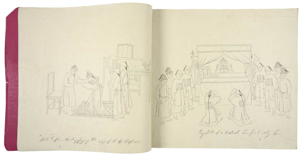 Fine collection of 118 original drawings showing Chinese ceremonies, the Imperial court, Chinese nobility, musical instruments, traders & craftspeople. 