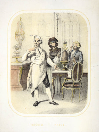 Seven tinted lithographs with contemporary hand-colour, all captioned in English and French.  