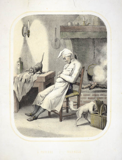 Seven tinted lithographs with contemporary hand-colour, all captioned in English and French.