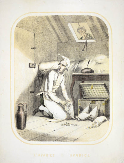 Seven tinted lithographs with contemporary hand-colour, all captioned in English and French.