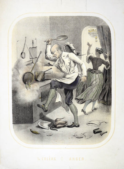 Seven tinted lithographs with contemporary hand-colour, all captioned in English and French.  