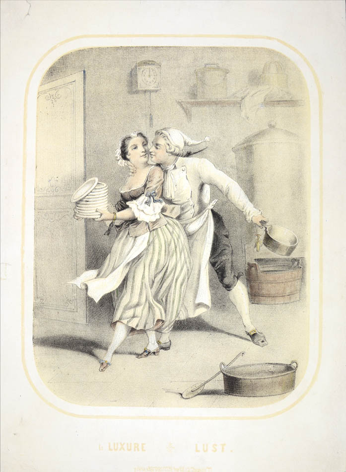 Seven tinted lithographs with contemporary hand-colour, all captioned in English and French.  