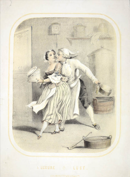 Seven tinted lithographs with contemporary hand-colour, all captioned in English and French.  