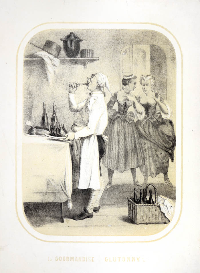 Seven tinted lithographs with contemporary hand-colour, all captioned in English and French.  