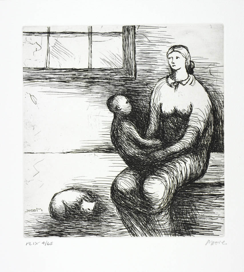 Henry Moore, Plate IX, Mother and Child, 1983, etching, signed by the artist, from the edition of 65, on Arches wove paper