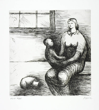 Henry Moore, Plate IX, Mother and Child, 1983, etching, signed by the artist, from the edition of 65, on Arches wove paper