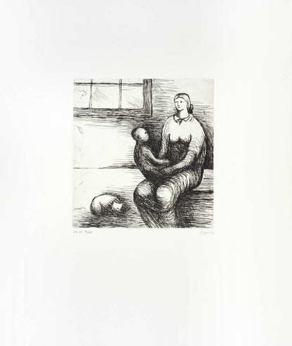 Henry Moore, Plate IX, Mother and Child, 1983, etching, signed by the artist, from the edition of 65, on Arches wove paper