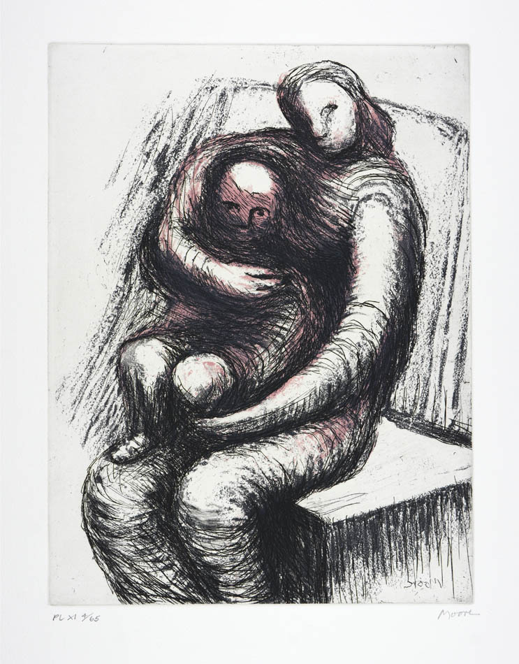 Henry Moore, Plate XI, Mother and Child, 1983, etching, aquatint, and roulette printed in colours, signed by the artist, from the edition of 65, on Arches wove paper