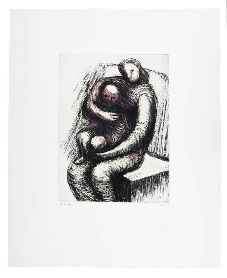 Henry Moore, Plate XI, Mother and Child, 1983, etching, aquatint, and roulette printed in colours, signed by the artist, from the edition of 65, on Arches wove paper