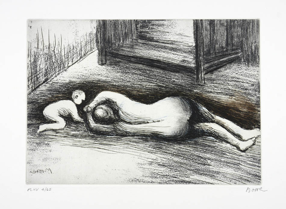Henry Moore, Plate XV, Mother and Child, 1983, etching, aquatint, and roulette printed in colours, signed by the artist, from the edition of 65, on Arches wove paper