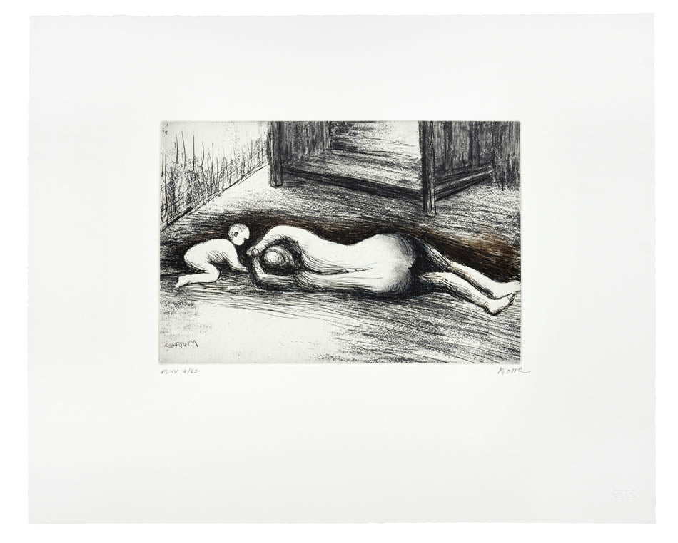 Henry Moore, Plate XV, Mother and Child, 1983, etching, aquatint, and roulette printed in colours, signed by the artist, from the edition of 65, on Arches wove paper