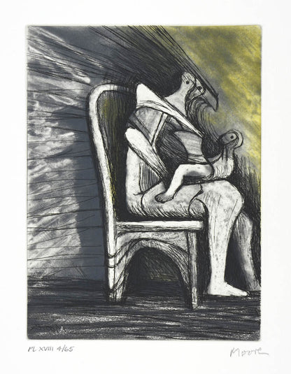 Henry Moore, Plate XVIII, Mother and Child, 1983, etching, aquatint, and roulette printed in colours, signed by the artist, from the edition of 65, on Arches wove paper
