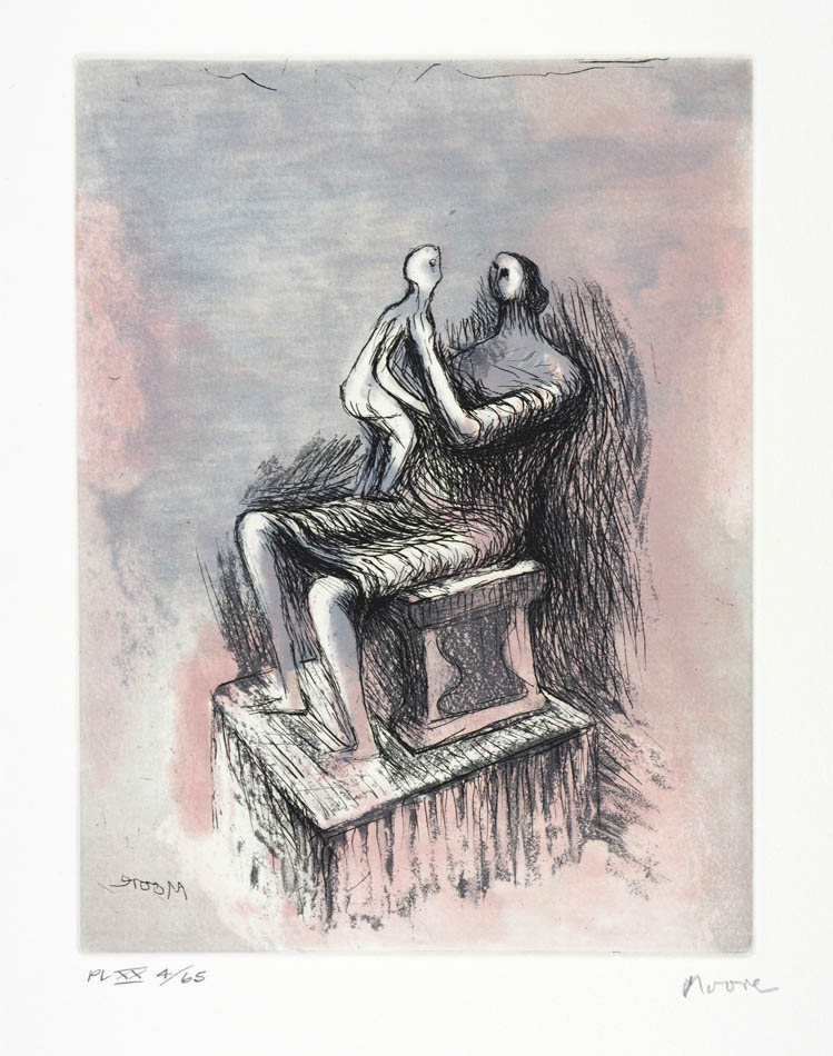 Henry Moore, Plate XX, Mother and Child, 1983, etching and aquatint printed in colours, signed by the artist, from the edition of 65, on Arches wove paper