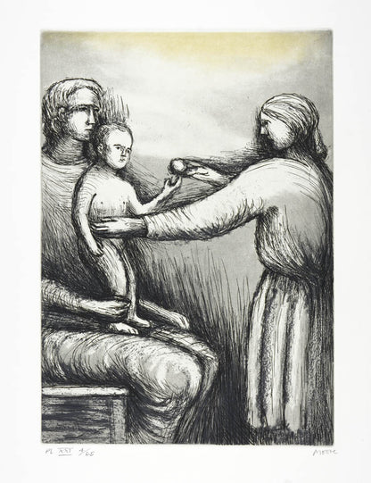 Henry Moore, Plate XXI, Mother and Child, 1983, etching, aquatint, and roulette printed in colours, signed by the artist, from the edition of 65, on Arches wove paper