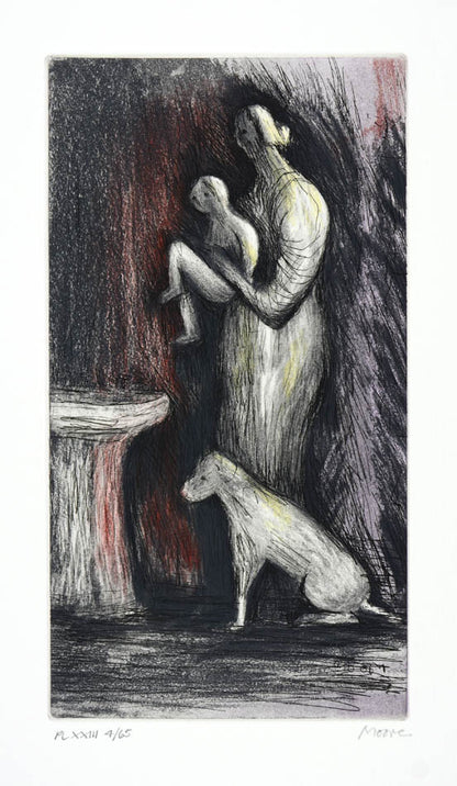 Henry Moore, Plate XXIII, Mother and Child, 1983, etching, aquatint, and roulette printed in colours, signed by the artist, from the edition of 65, on Arches wove paper