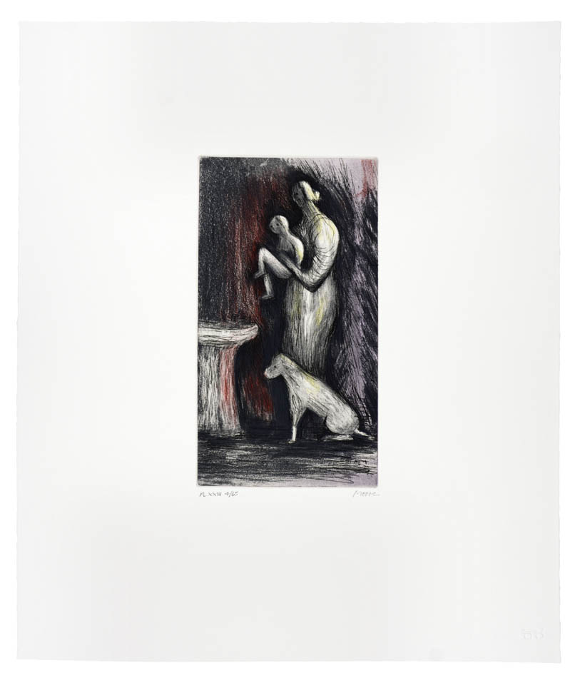 Henry Moore, Plate XXIII, Mother and Child, 1983, etching, aquatint, and roulette printed in colours, signed by the artist, from the edition of 65, on Arches wove paper