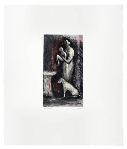 Henry Moore, Plate XXIII, Mother and Child, 1983, etching, aquatint, and roulette printed in colours, signed by the artist, from the edition of 65, on Arches wove paper